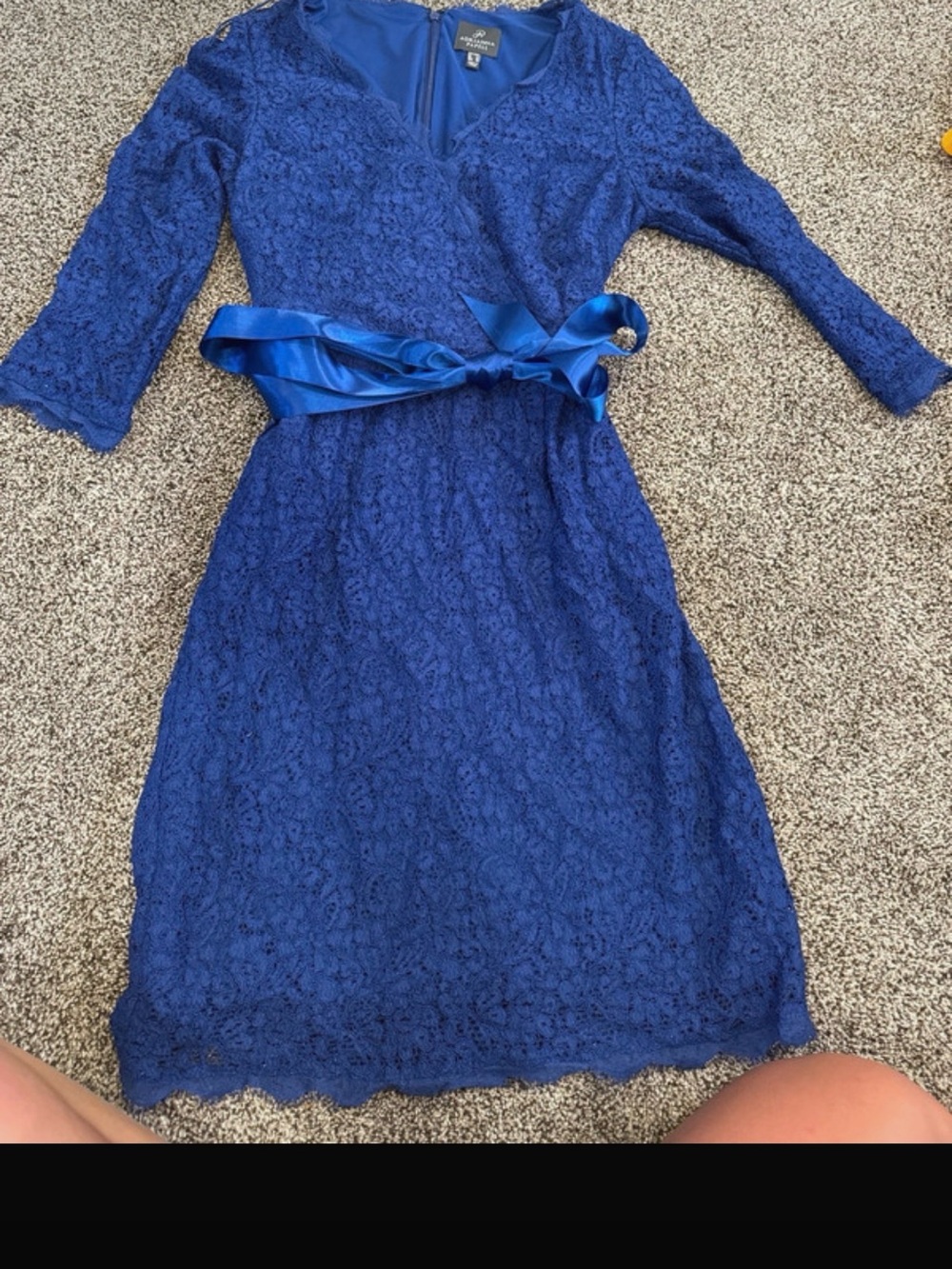 Adrianna Papell Cobalt Blue Lace Fit-and-Flare Dress with Satin Sash